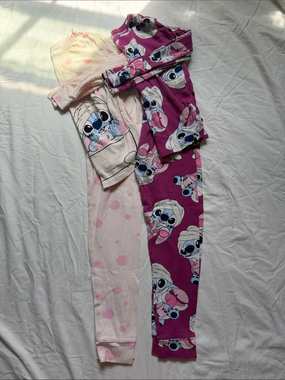 Disney Girls Two-Piece Stich Pajama Set in Light Pink and Magenta